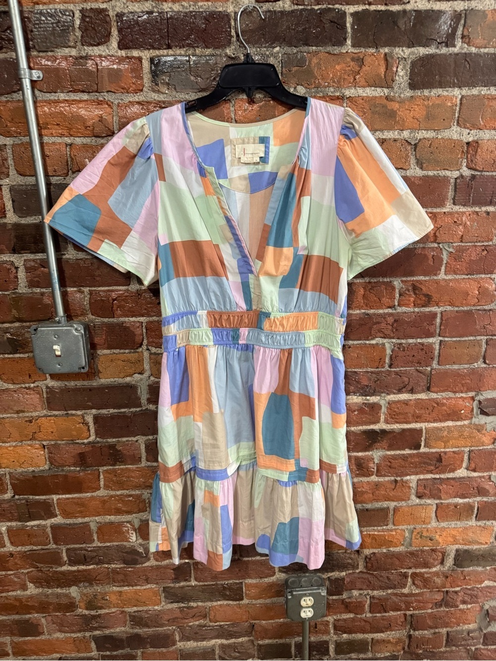 Anthropologie Multicolor Pastel Patchwork Somerset Mini Dress Size XL EUC